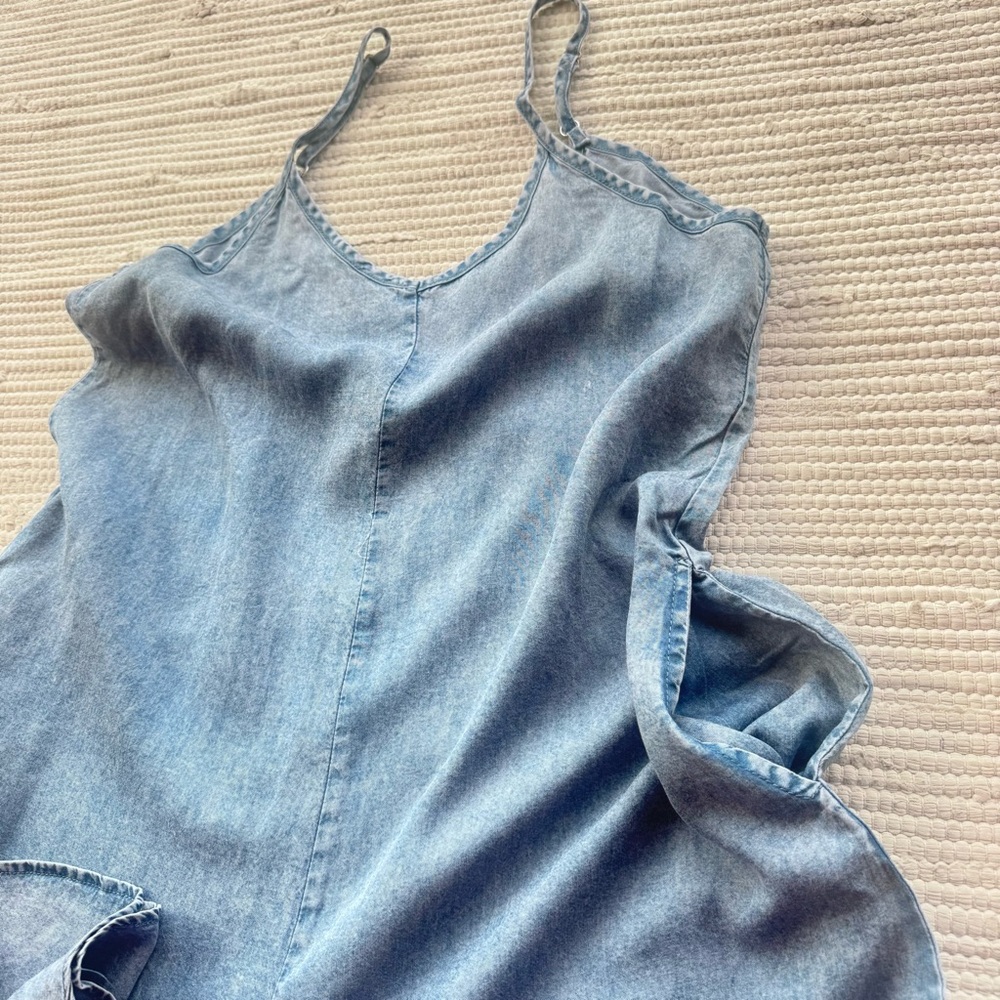 Zenana Lyocell Chambray Wide Leg Jumpsuit Vintage Wash Blue Flowy L AND M NWT - Picture 3 of 9